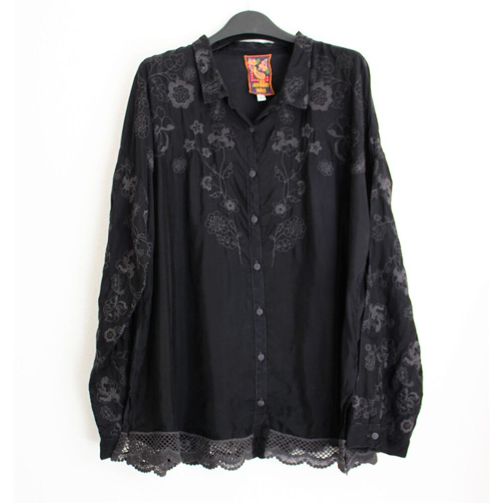 JOHNNY WAS Gardenia Shirt, NEW, Black, Size M